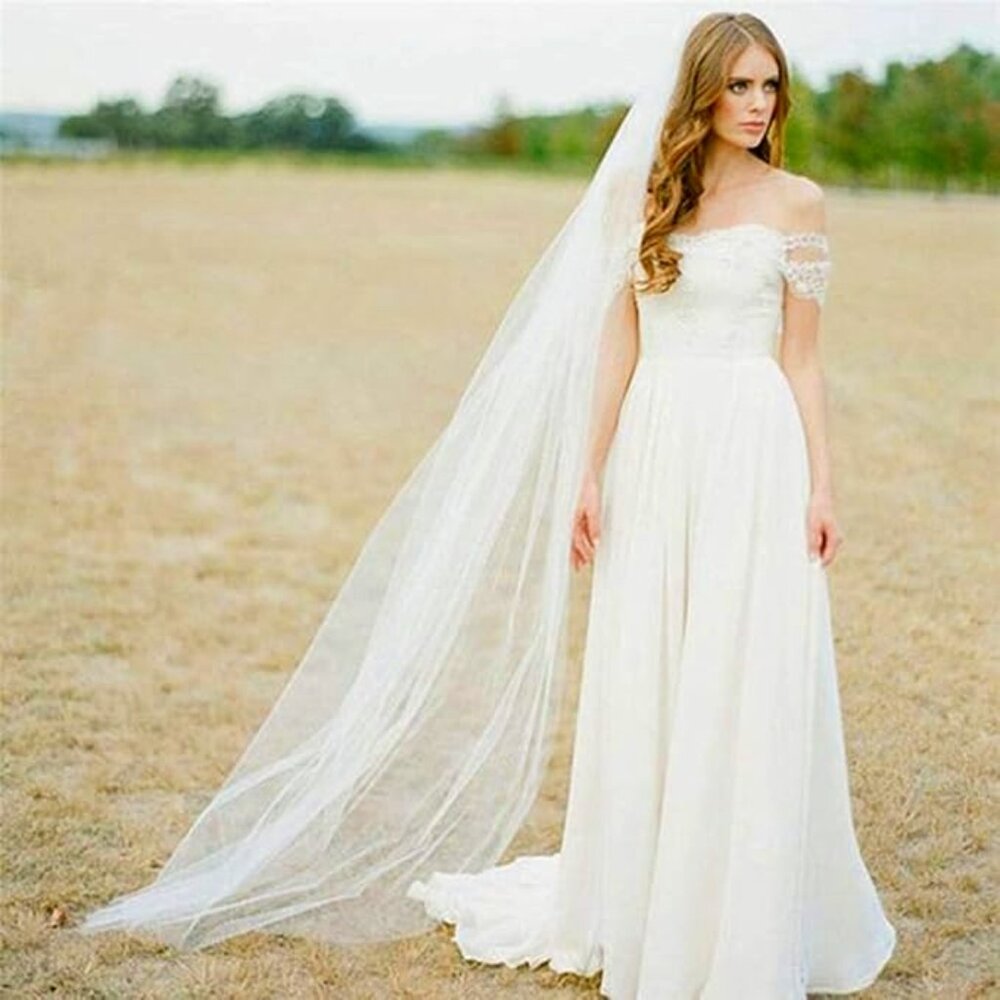 Bridal Veil Long Wedding Veil Dress Hair Comb - Picture 1 of 6